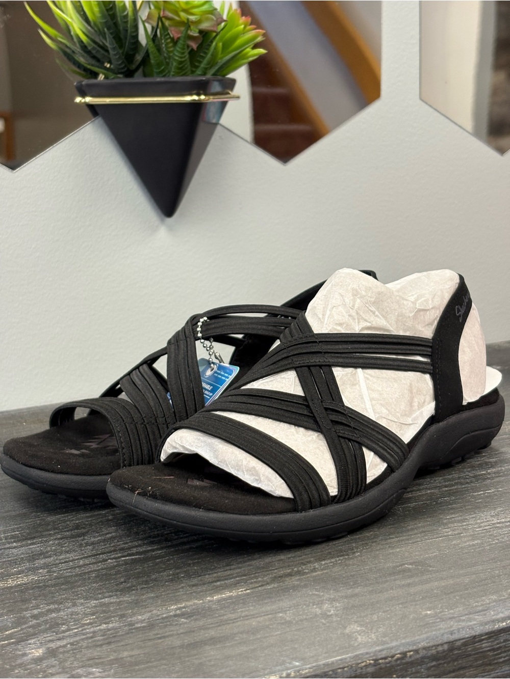 Skechers Women's Black Elastic Strappy Sandals